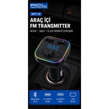 Azurtech Acl Aft-12 Bluetooth 5.0 Araç Içi Fm Transmitter 2x Usb-A 1x Usb-C LED Ekranlı Şarj Cihazı
