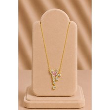 Mdm Style Pembe Taşlı Kelebek Figürlü Gold Kolye