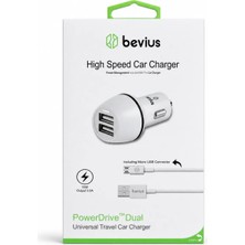 Bevius BVS-AU514 15W 3A Çift USB Micro Kablolu Araç Şarj Cihazı