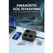 TeknoKapsül Akım Korumalı Avrupa Soket Kartı Tip-C USB 2 M Uzatma Kablosu Emniyet Anahtarı ile