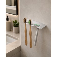 Bert Paslanmaz Çelik Yapışkanlı Diş Fırçası ve Tıraş Bıçağı Tutucu Gri Banyo Düzenleyici
