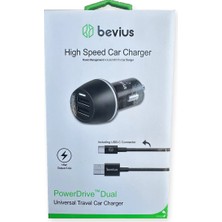 Bevius BVS-AU515 15W 3A Çift Usb-C Kablolu Araç Şarj Cihazı
