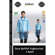 Carlburn Özel Üretim Kapüşonlu Çıtçıtlı Su Geçirmez Dayanıklı Unisex Pratik Ince Şeffaf Yağmurluk 1 Adet