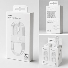 iPhone 17 Pro Max Uyumlu 60W Type-C To Type-C Hızlı Şarj Kablosu 1m Beyaz