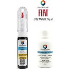 COLORGUARD FIAT 632 Metalik Siyah İğneli & Fırçalı Şişe Rötuş Boyası ve Yüzey Temizleme Solüsyonu Seti