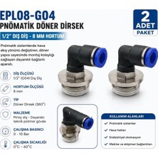 Firetech EPL08-G04 1/2'' - 8 mm Pnömatik Döner Dirsek 8 mm 1/2'' Dirsek (2 Adet)