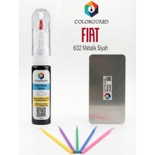 COLORGUARD FIAT 632 Metalik Siyah Rötuş Seti - 2 si 1 Arada İğne ve Fırça Uçlu Şişe, Rötuş Çeliği ve Rötuş Çubuğu