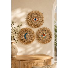 Momikothe Celestial Trilogy , Sun • Moon • Eye , Gökyüzü 3'lü El Yapımı Hasır Duvar Dekoru 35 cm