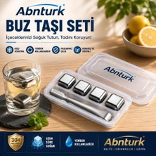 Abnturk Paslanmaz Çelik Buz Maşa Seti-4 Adet Buz Taşı ve Maşa Kutulu Şık Sunum Aparatı