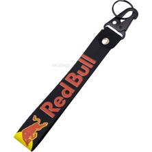 MOZOKO Yüksek Kaliteli Kırmıızı Red Bull Desenli Kumaş ve Metal Motosiklet Anahtarlık, Metal Klipsli Şık Hediyelik Anahtarlık