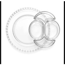 Aşkana 5 Parça 4 Bölmeli Cam Kahvaltılık,çerezlik,meze Tabağı, Çıkarılabilir Cam Bölmeli Sunum Servis Tabağı 24 cm
