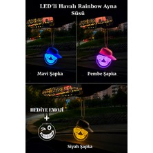 Autoluxa Araç Içi LED Havalı Emojili Şapkalı Dekoratif Dikiz Aynası Süsü (Mavi,pembe,siyah)