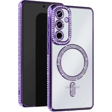 Gees Global Samsung Galaxy S25 Kılıf Joke Simli Magneticsafe Kılıf - Derin Mor