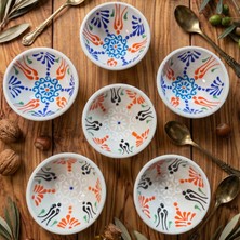 Lueeci Seramik El Yapımı Dantelli Kase Reçellik, Sosluk, Çerezlik, Lokumluk 8 cm 6'lı Set (Model 7)