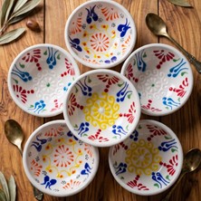 Lueeci Seramik El Yapımı Dantelli Kase Reçellik, Sosluk, Çerezlik, Lokumluk 8 cm 6'lı Set (Model 10)