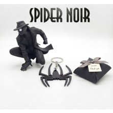 Spider Noir Örümcek Adam Dekoratif Koleksiyon Figürü, Spideman Noir Biblo, 3D Baskı 10 Cm, Spiderman Logolu Anahtarlık Hediyeli