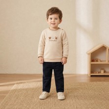 Almira Anne Bebek Erkek Çocuk Üç Hayvan Figürlü Bej Uzun Kollu Sweatshirt