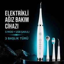 Şarjlı Elektrikli Diş Temizleme ve Ağız Bakım Cihazı – 5 Modlu, USB Şarjlı, Ipx6, 3 Başlıklı
