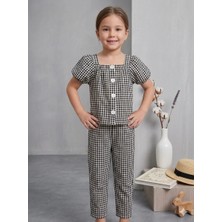 Almira Anne Bebek Kız Çocuk Piti Kare Detaylı Pantolon Bluz Takım