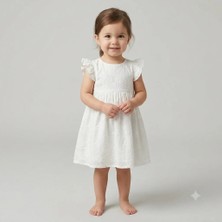 Almira Anne Bebek Kız Çocuk Çiçek Nakışlı Beyaz Renk Elbise