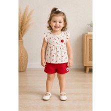 Almira Anne Bebek Kız Bebek Kiraz Desenli Müslin Şortlu Takım 9 Ay-3 Yaş