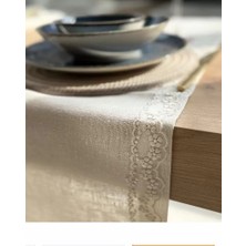 Ceki Home Masa Üzerine Runner, Sehpa Örtüsü Fransız Işlemeli Detaylı Zara Model Krem