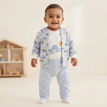 Almira Anne Bebek Erkek Bebek Araba Desenli Kapşonlu Hırkalı - Pantolon - Bady 3' Lü Set