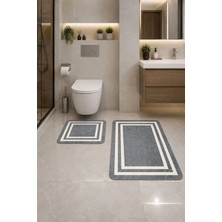 Dekoratif Dijital Baskılı 2 Li Set Banyo Paspası Kaymaz Tabanlı Klozet Takımı