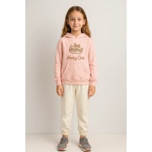 Almira Anne Bebek Kız Çocuk Happy Cats Yazılı Gözlüklü Kedi Baskılı Kapşonlu Sweat Pantolon Takım