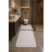2'li Peluş Banyo Paspası Halı Klozet Takımı Beyaz Kaymaz Taban (60X50-60X90)