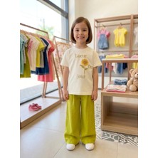 Almira Anne Bebek Kız Çocuk Ay Çiçeği Baskılı Keten Pantolonlu 2'li Takım