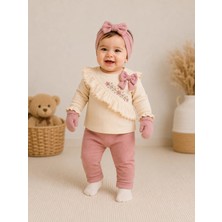 Almira Anne Bebek Kız Bebek Fiyonk Detaylı Çiçek Nakışlı Arka Kısmı Çıtçıtlı 5 ' Li Zıbın Seti