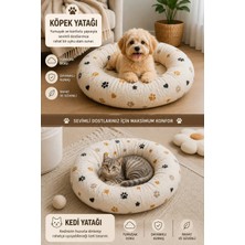 Puffy Peluş Yumuşak Simit Yuvarlak Kedi Köpek Yatağı Minderi Krem