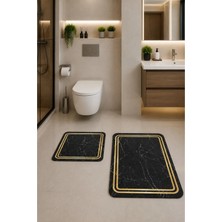 Dekoratif Dijital Baskılı 2 Li Set Banyo Paspası Kaymaz Tabanlı Klozet Takımı