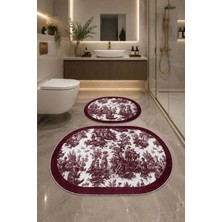 Dekoratif Dijital Baskılı 2 Li Set Banyo Paspası Kaymaz Tabanlı Klozet Takımı