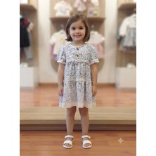 Almira Anne Bebek Kız Çocuk Çiçek Baskılı Balon Kollu Düğmeli Elbise