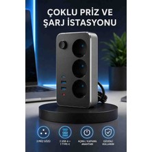 Rabera Tech Akım Korumalı 3’lü Priz 2 Usb-A 1 Type-C 2 Metre Anahtarlı Uzatma Kablosu