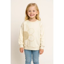 Almira Anne Bebek Kız Çocuk Papatya Nakışlı Iç Kısmı Şardonlu Beyaz Renk Sweatshirt