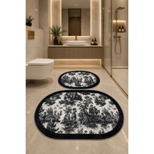 Dekoratif Dijital Baskılı 2 Li Set Banyo Paspası Kaymaz Tabanlı Klozet Takımı
