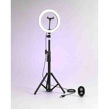 10 Inç Ring Light – 2,1 Metre Tripodlu, Bluetooth Kumandalı, Telefon Tutuculu LED Video ve Makyaj Işığı