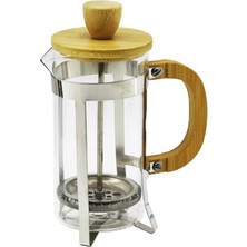 Vanch FRENCH PRESS METAL KAFES - BAMBU SAP BAMBU KAPAK 350ML CAM BİTKİ SÜZGEÇİ (5264)