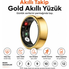 Ayers Pemium Akıllı Yüzük, Kalp Atışı, Uyku, Spo₂ ve Günlük Aktivite Takibi, Ectrı Mobil Uygulama Destekli, Müzik ve Kamera Uzaktan Kontrolü, Manyetik Şarj, 7–12 Beden Seçenekli, Gold, Siyah ve Gümüş Renk