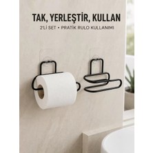 Nemere İthalat 2’li Duvara Yapışkanlı Tuvalet Kağıtlığı Siyah Metal Pratik Rulo Tutucu Nemere Ithalat