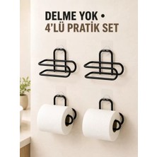 Nemere İthalat Siyah 4 Adet Metal Tuvalet Kağıdı Tutucu Kendinden Yapışkanlı Delmeden Montaj Banyo Askısı N
