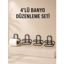 MidasTech 4 Adet Yapışkanlı Tuvalet Kağıdı Askısı Siyah Metal Delmeden Duvara Monte Wc Kağıtlık Mid