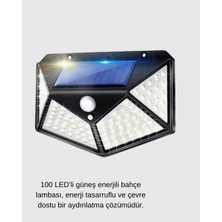MidasTech Güneş Enerjili 100 LED Dış Mekan Lamba Hareket Sensörlü, Uzun Süreli Şarj Solar Aydınlatma