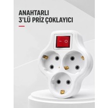 Duvar Tipi 3’lü Priz Çoklayıcı Kablosuz Anahtarlı Kompakt Priz Adaptörü Midastech