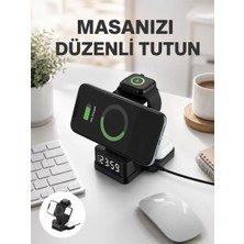 MidasTech Dijital Saatli Kablosuz Şarj Istasyonu – 3’ü 1 Arada Uyumlu Hızlı Şarj ve LED Ekran Yeni N