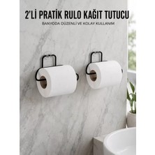 2 Adet Siyah Yapışkanlı Kağıtlık Duvar Tipi Tuvalet Kağıdı ve Rulo Tutucu Midastech