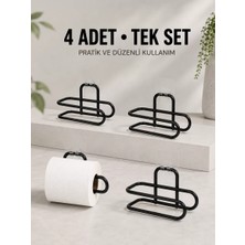 Duvara Yapışkanlı Wc Kağıtlık Siyah Metal 4 Adet Tuvalet Kağıdı Rulo Askısı Midastech
